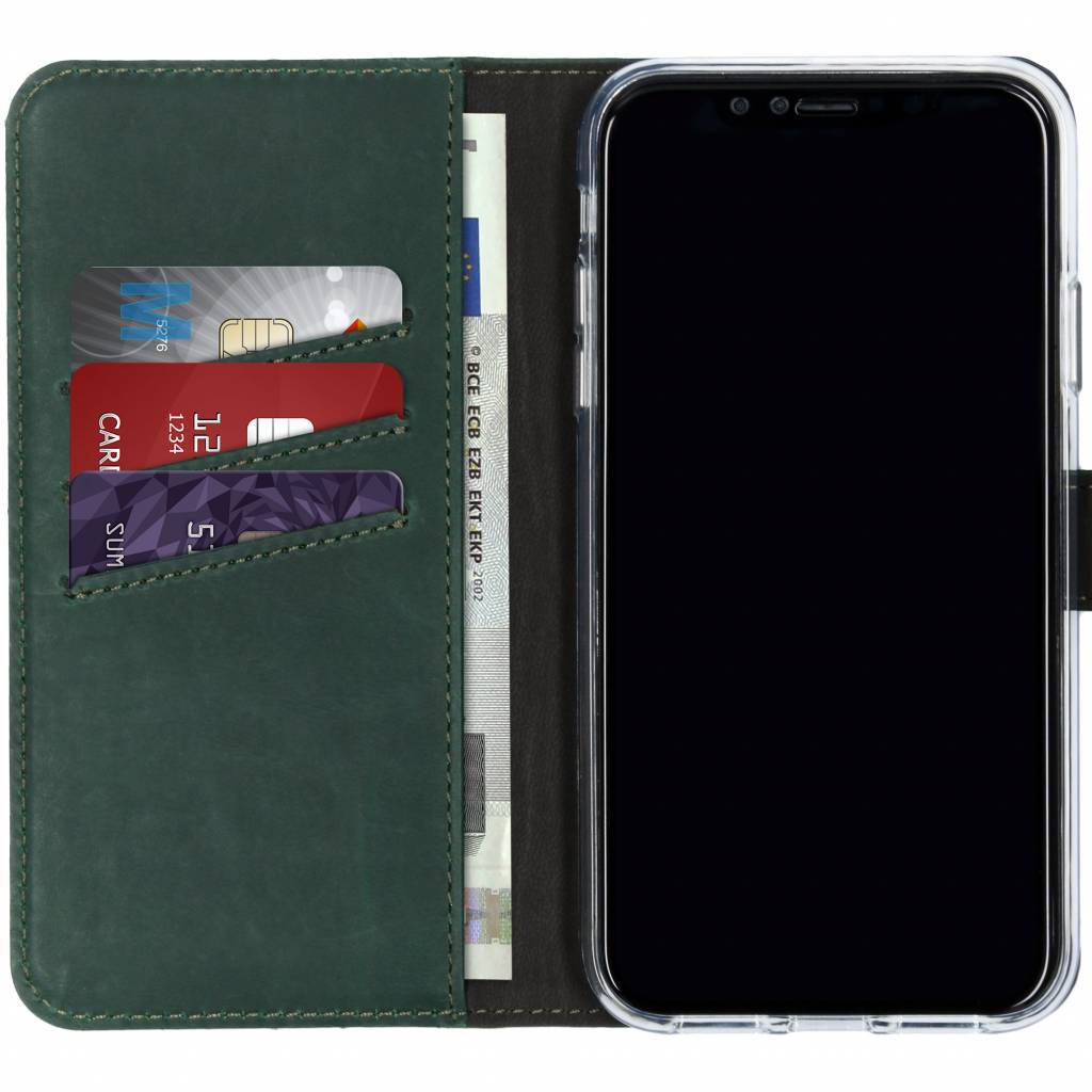 Selencia Hoesje - Geschikt voor Apple iPhone XR - Echt Lederen Bookcase - Groen