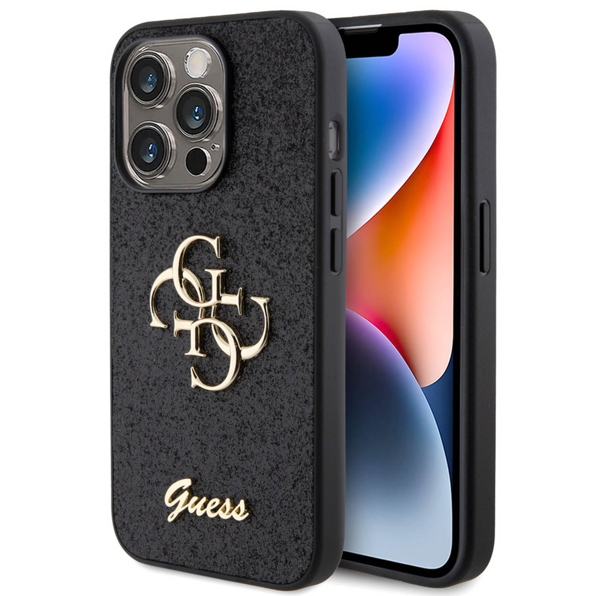 Guess Coque 4G Metal Logo Glitter Apple iPhone 15 Pro - Noir
