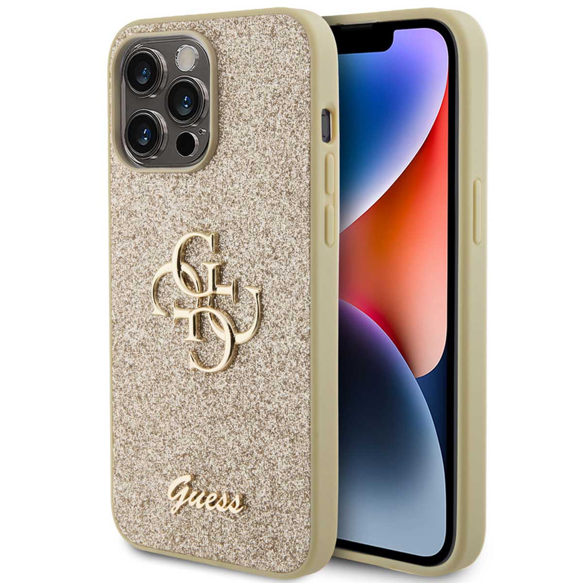 Guess Coque 4G Metal Logo Glitter Apple iPhone 15 Pro Max - Doré