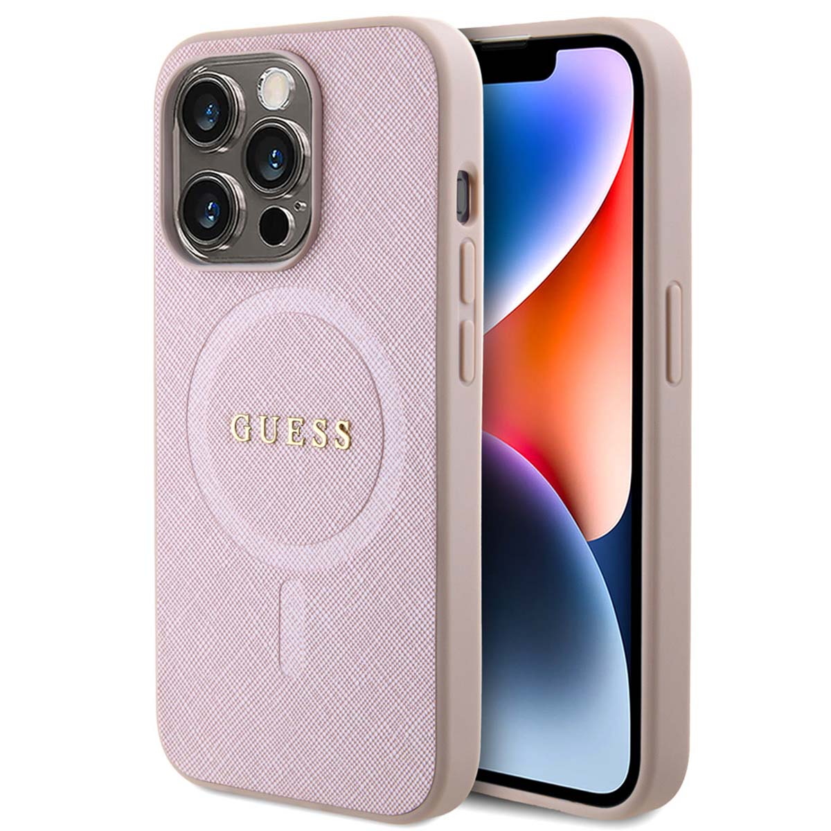 Guess Coque arrière Saffiano MagSafe Apple iPhone 15 Pro - Rose