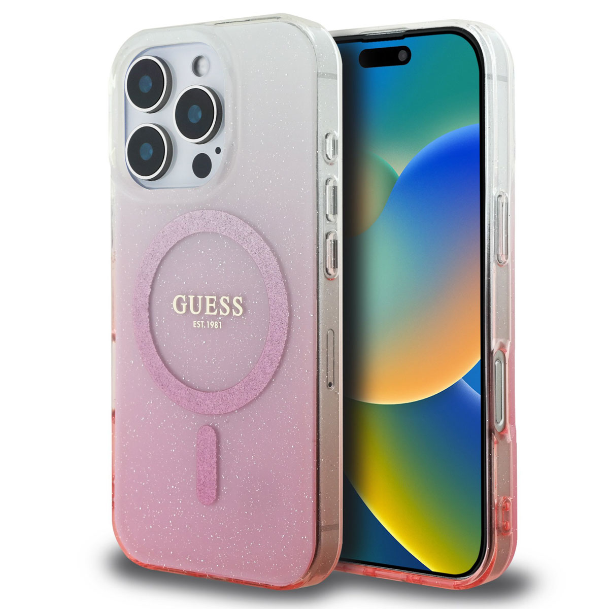 Guess MagSafe IML Glitter Gradient Case voor de Apple iPhone 16 Pro - Pink