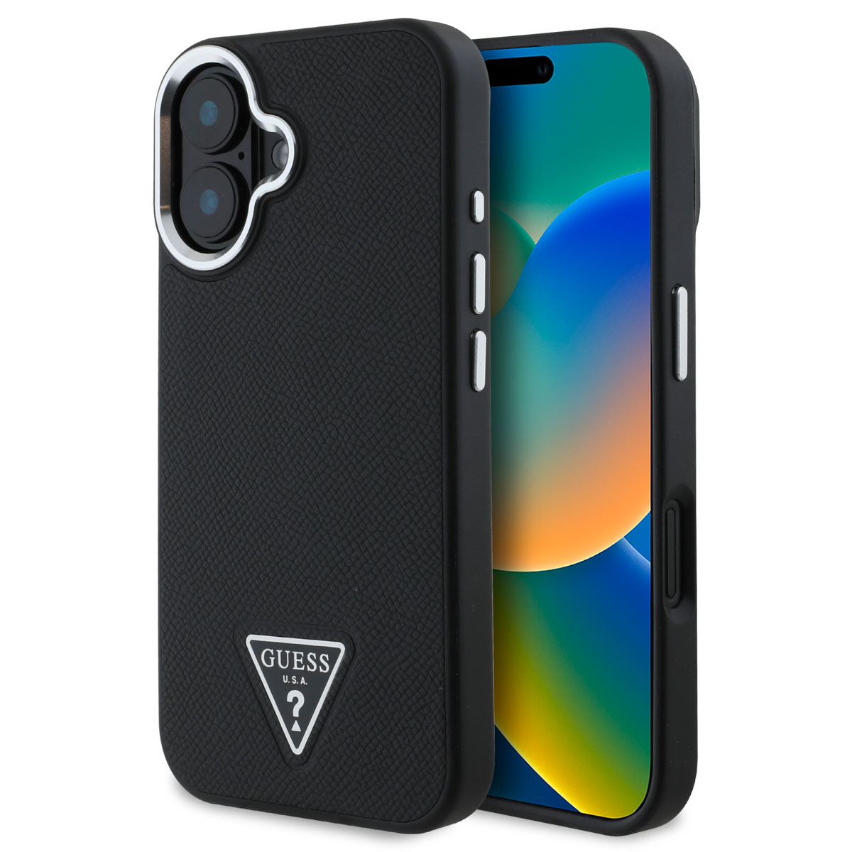 Guess Coque Grained Triangle MagSafe Apple iPhone 16 - Noir