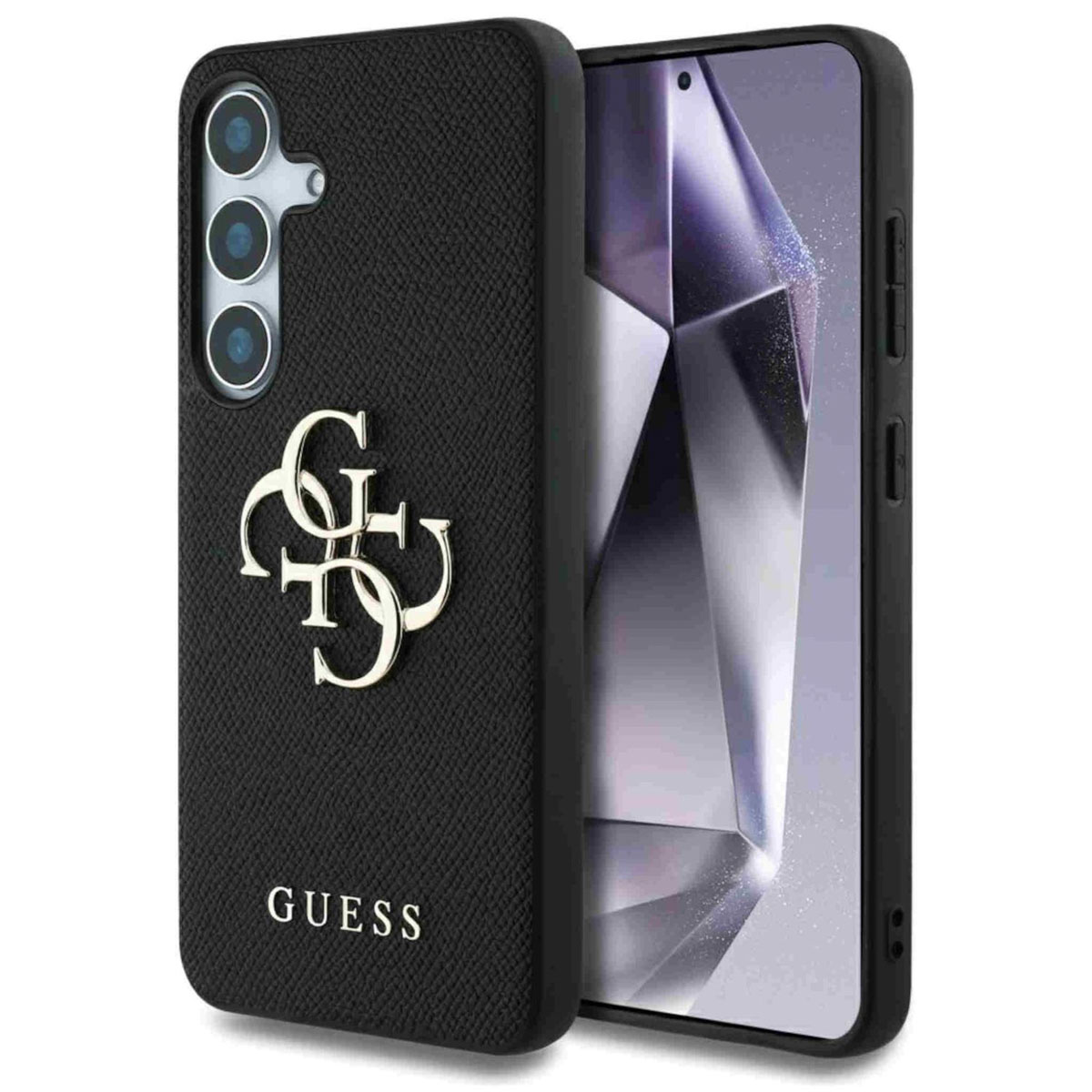 Guess Coque 4G Metal Logo Saffiano Samsung Galaxy S25 - Noir