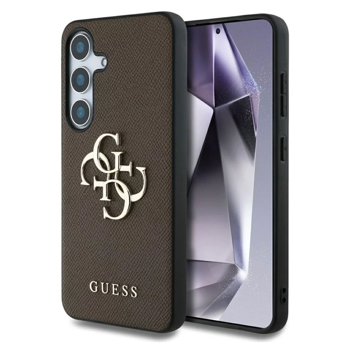 Guess Coque 4G Metal Logo Saffiano Samsung Galaxy S25 - Marron