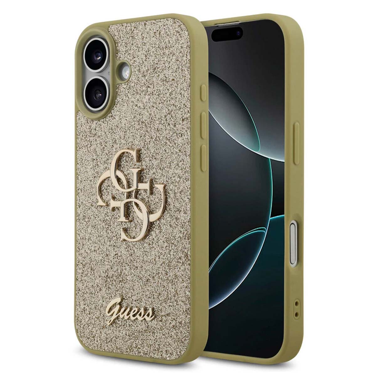 Guess 4G Metal Logo Glitter Backcover voor de Apple iPhone 17 - Goud