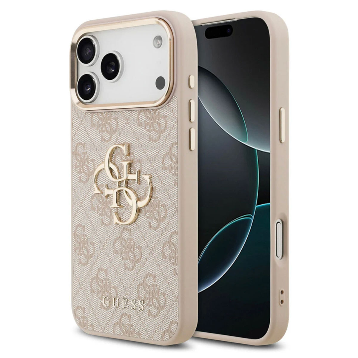 Guess Coque 4G Metal Logo Backcover Apple iPhone 17 Pro - Gold Edge - Pink