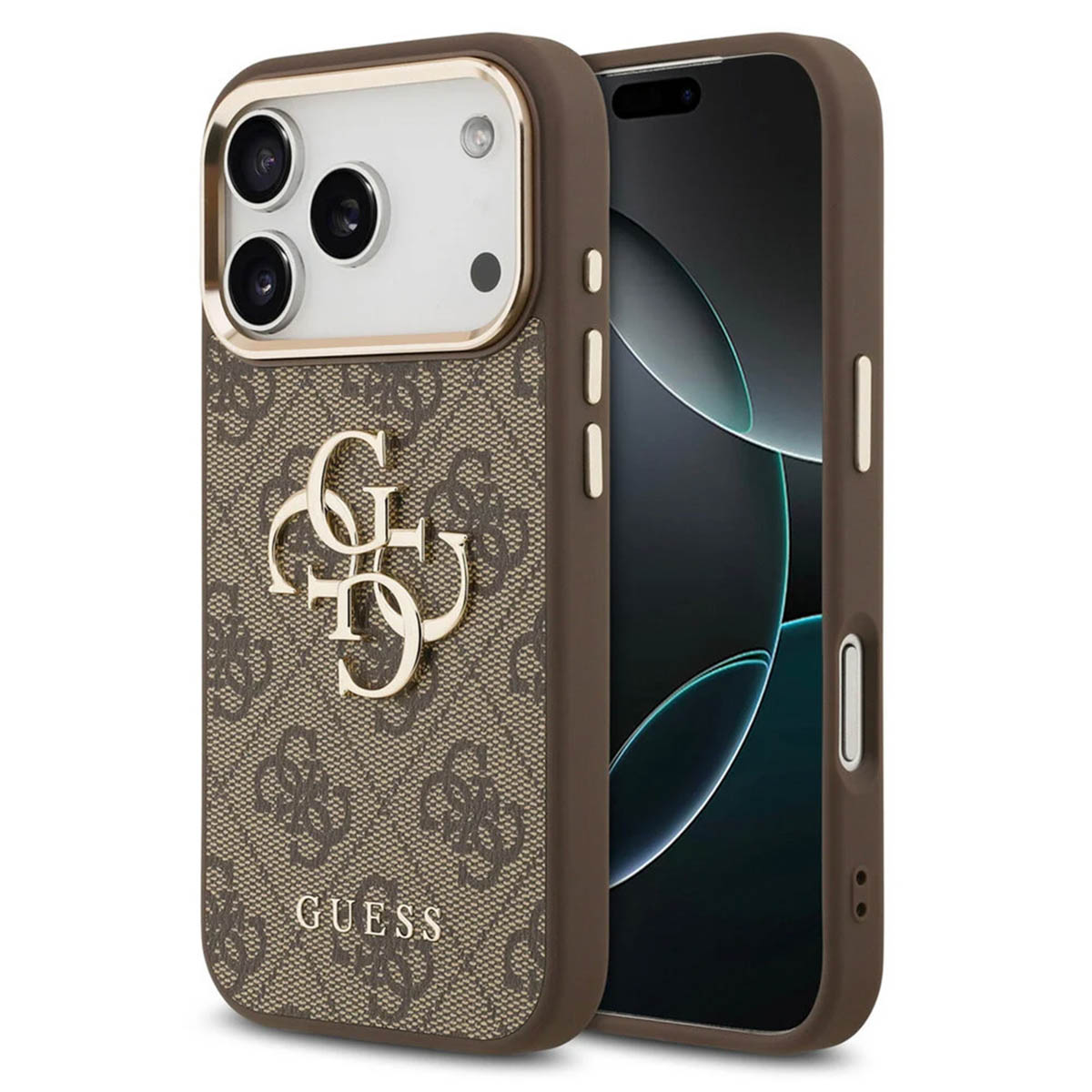 Guess 4G Metal Logo Backcover voor de Apple iPhone 17 Pro Max - Gold Edge - Brown