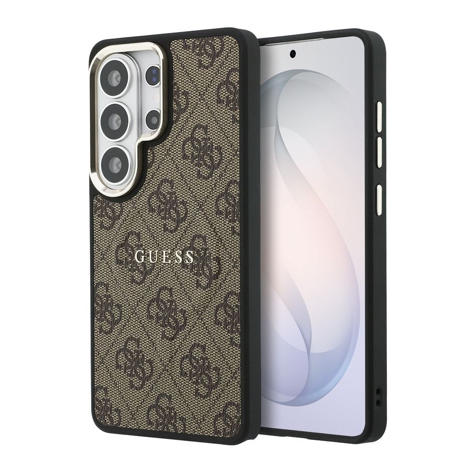 Guess Coque arrière en cuir 4G avec MagSafe Samsung Galaxy S26 Ultra - Gold Edge - Brown