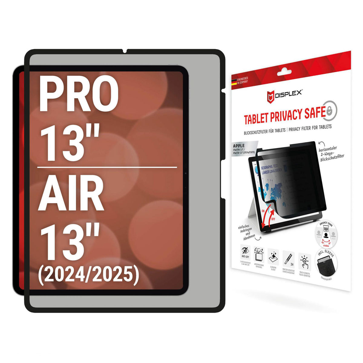 Displex Privacy Screenprotector voor de Apple iPad Pro 13 / (2025) M5 / (2024) M4 / Air 13 inch (2026) M4 / (2025) M3 / (2024) M2