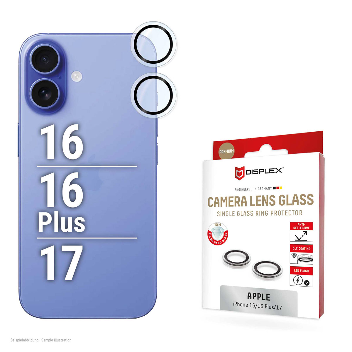 Displex CamGlass Single Camera Protector voor de Apple iPhone 16 / 16 Plus / 17