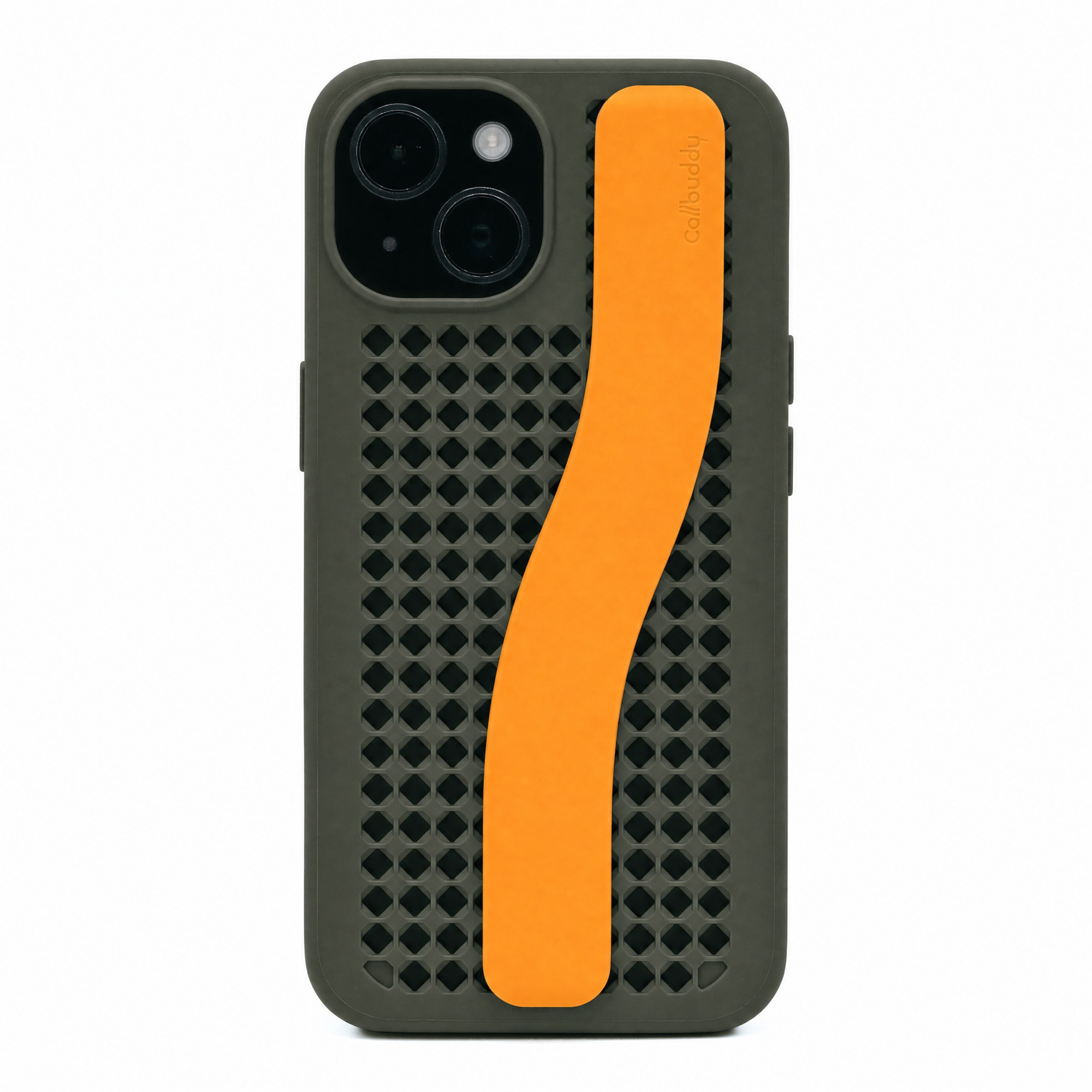 Callbuddy Hoesje met Strap voor de Apple iPhone 17e / 16e / 15 / 14 / 13 - Camo Orange