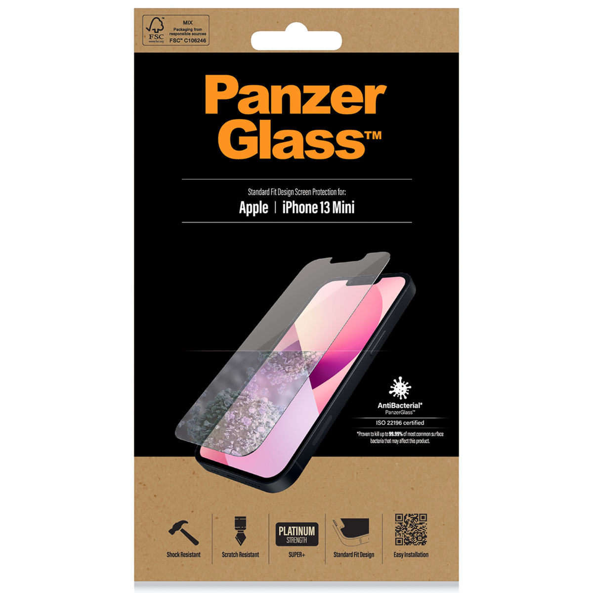 PanzerGlass Anti-Bacterial Screenprotector voor de Apple iPhone 13 Mini