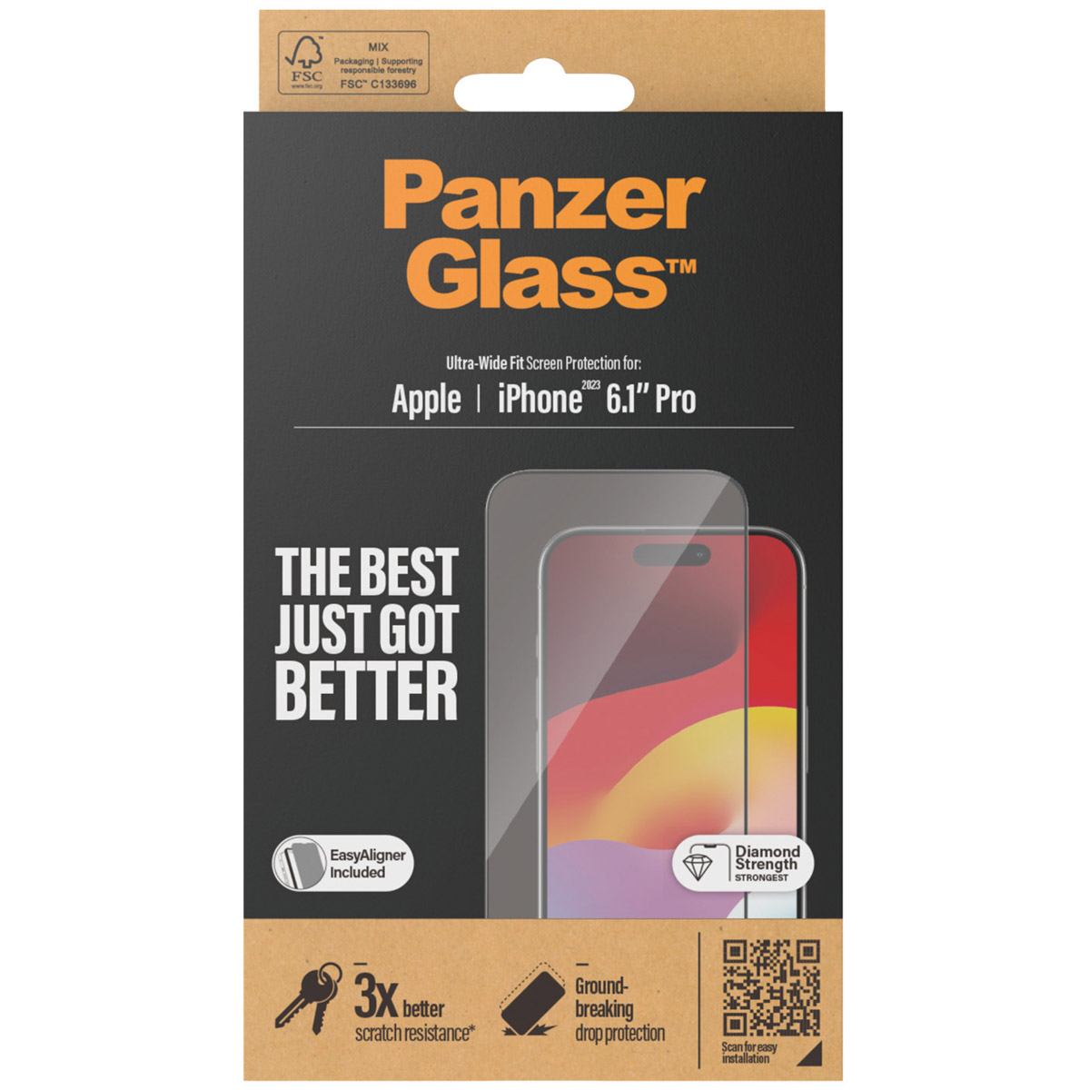 PanzerGlass Ultra-Wide Fit Anti-Bacterial Screenprotector incl. applicator voor de Apple iPhone 15 Pro