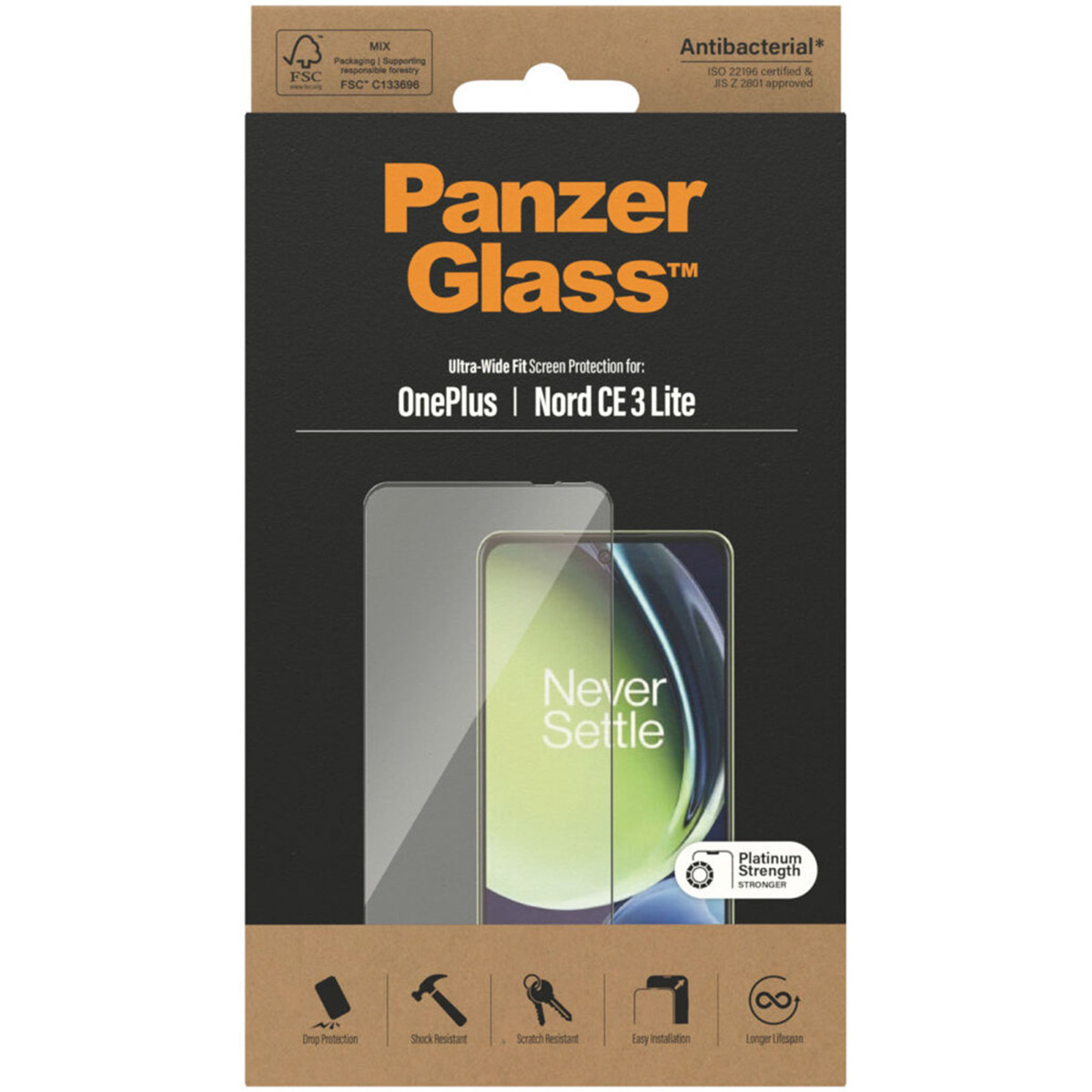 PanzerGlass Protection d'écran Ultra-Wide Fit Anti-bactérienne OnePlus Nord CE 3 Lite (5G)