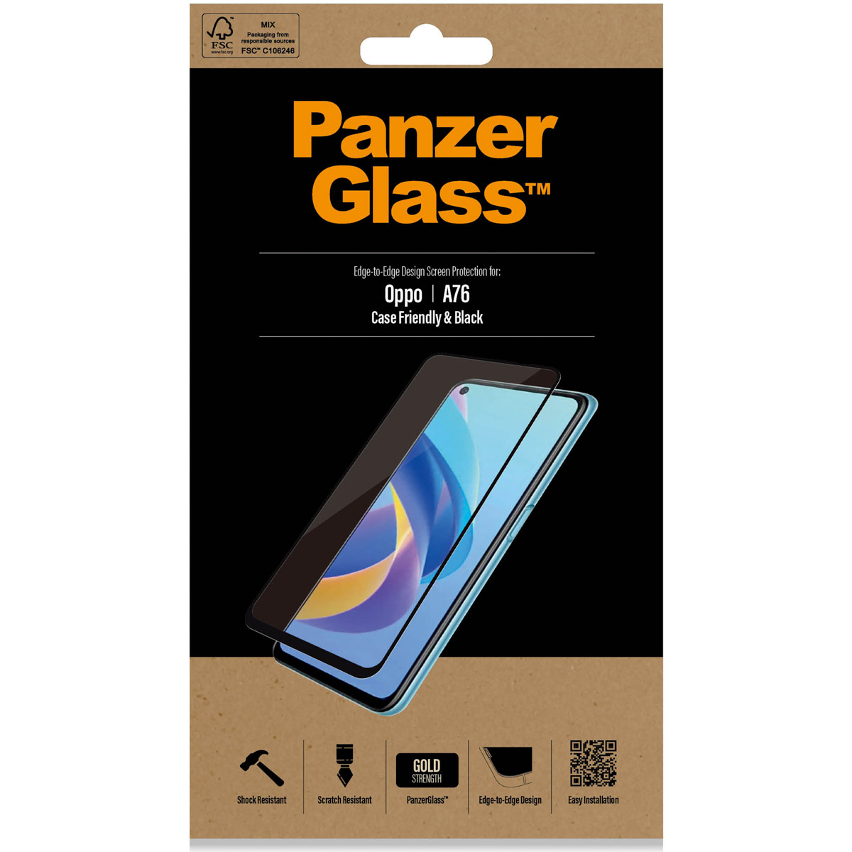 PanzerGlass Anti-Bacterial Case Friendly Screenprotector voor de Oppo A76 (4G) / A96