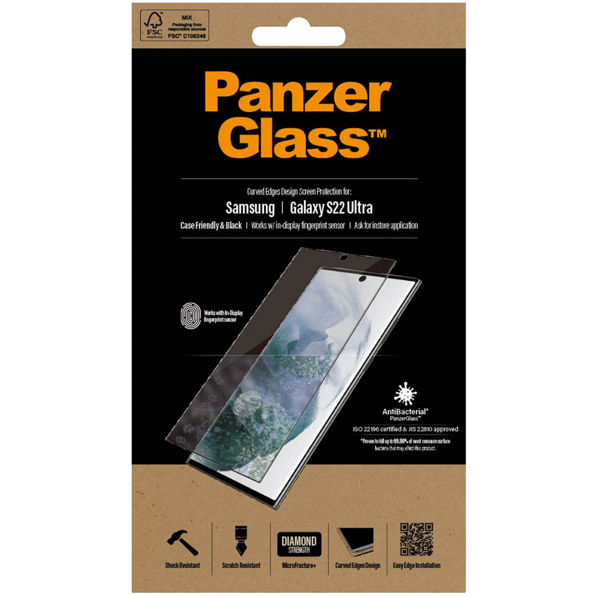 PanzerGlass Anti-Bacterial Case Friendly Screenprotector voor de Samsung Galaxy S22 Ultra