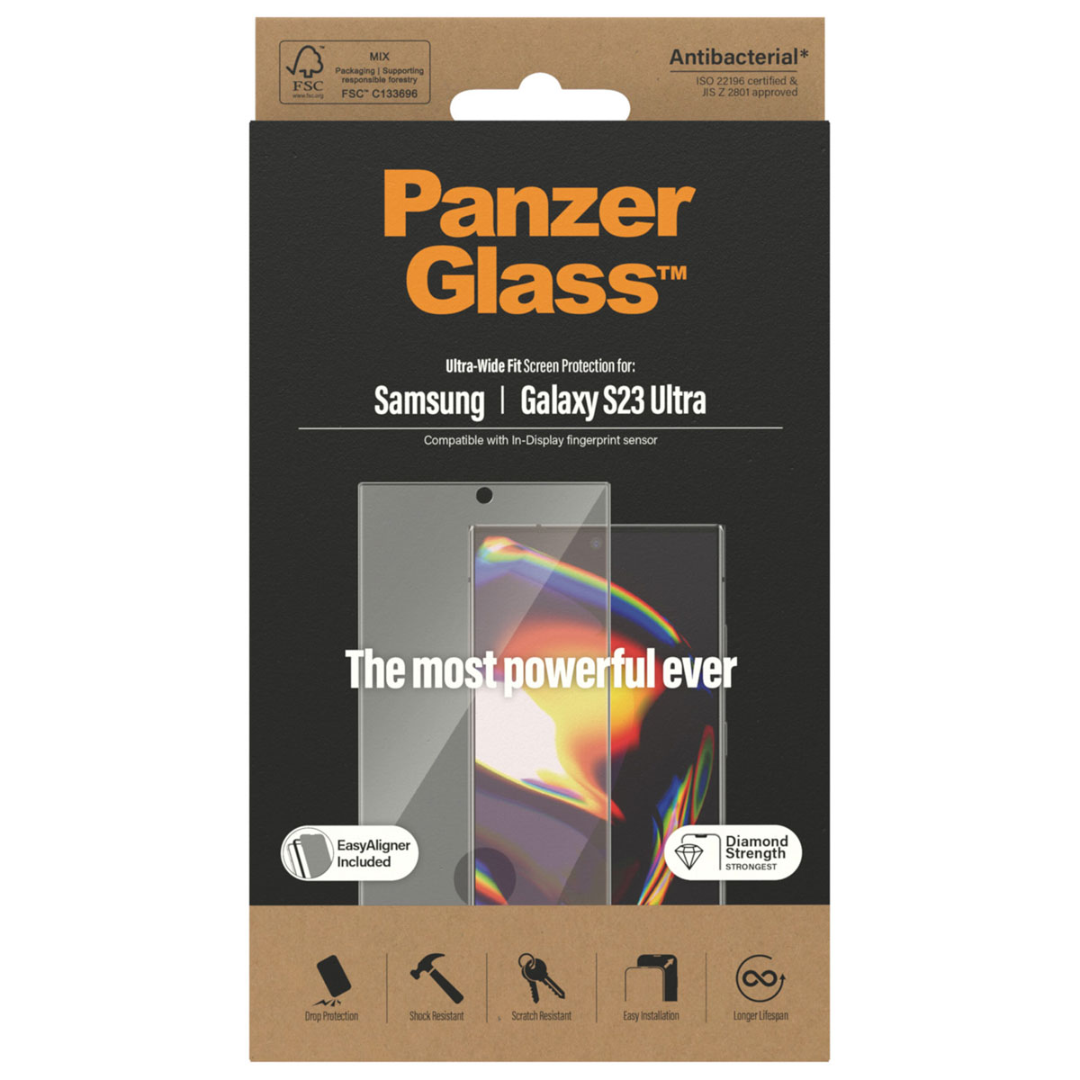 PanzerGlass Ultra-Wide Fit Anti-Bacterial Screenprotector incl. applicator voor de Samsung Galaxy S23 Ultra
