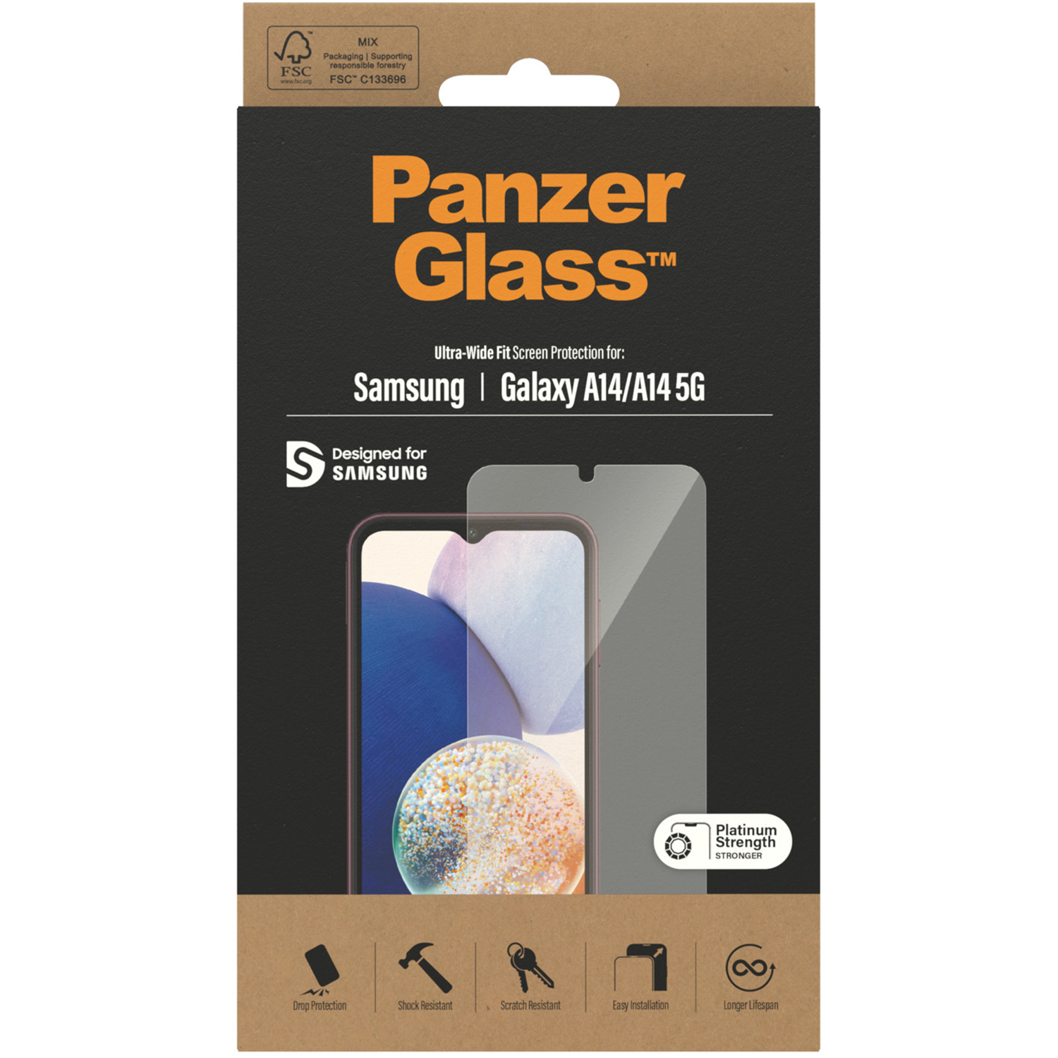 PanzerGlass Ultra-Wide Fit Anti-Bacterial Screenprotector voor de Samsung Galaxy A14 (5G/4G)