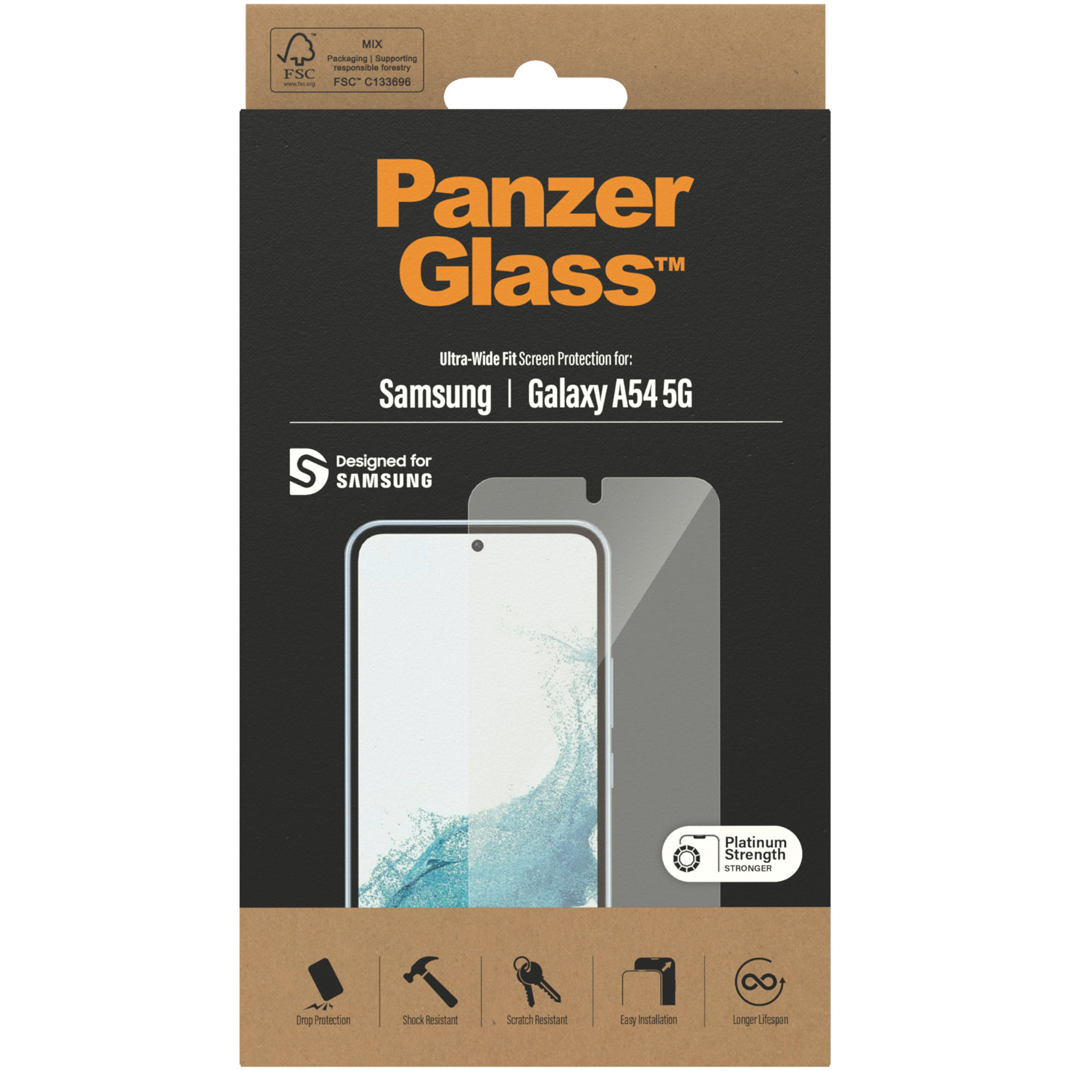 PanzerGlass Ultra-Wide Fit Anti-Bacterial Screenprotector voor de Samsung Galaxy A54 (5G)