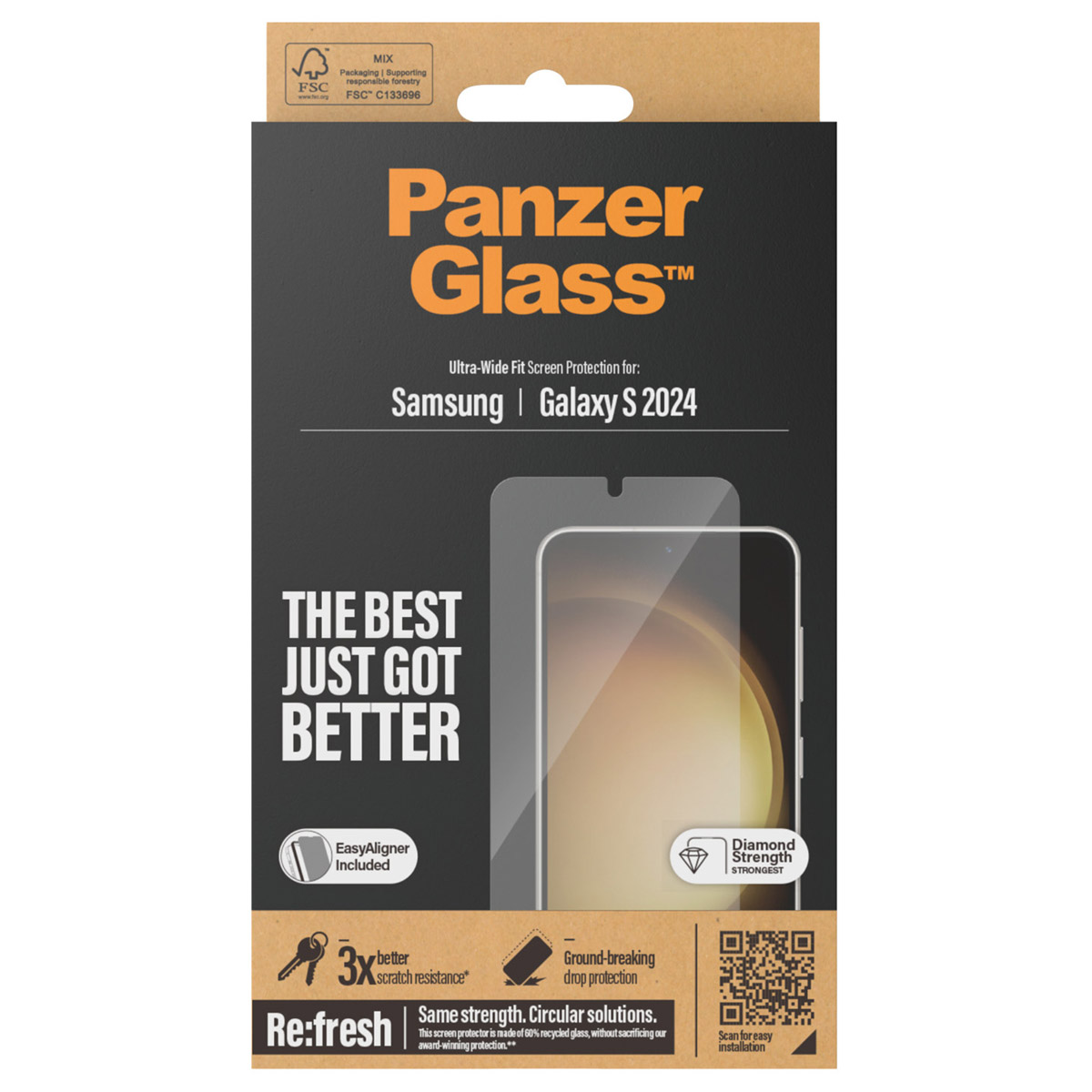 PanzerGlass Refresh Ultra-Wide Fit Anti-Bacterial Screenprotector incl. applicator voor de Samsung Galaxy S24