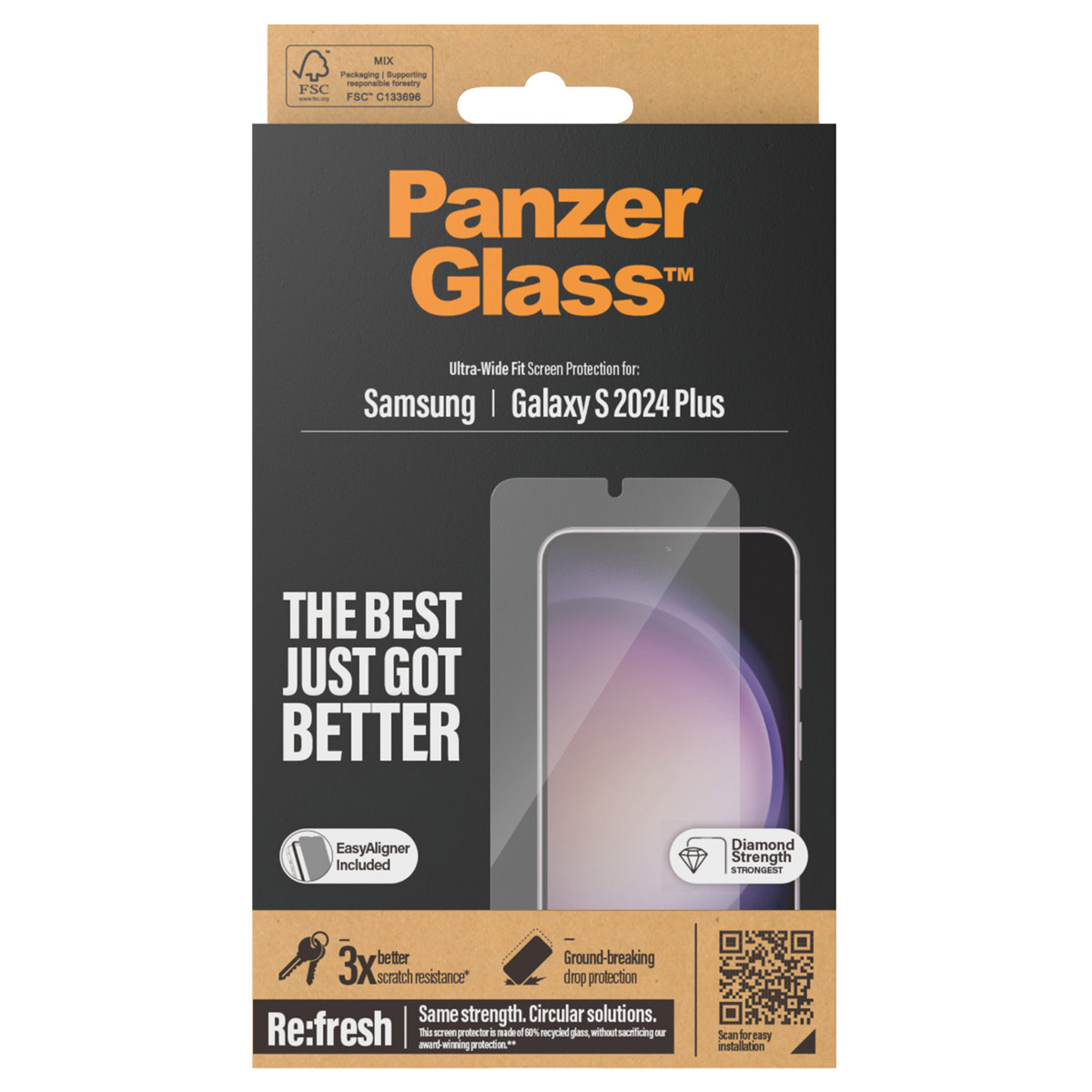 PanzerGlass Refresh Ultra-Wide Fit Anti-Bacterial Screenprotector incl. applicator voor de Samsung Galaxy S24 Plus