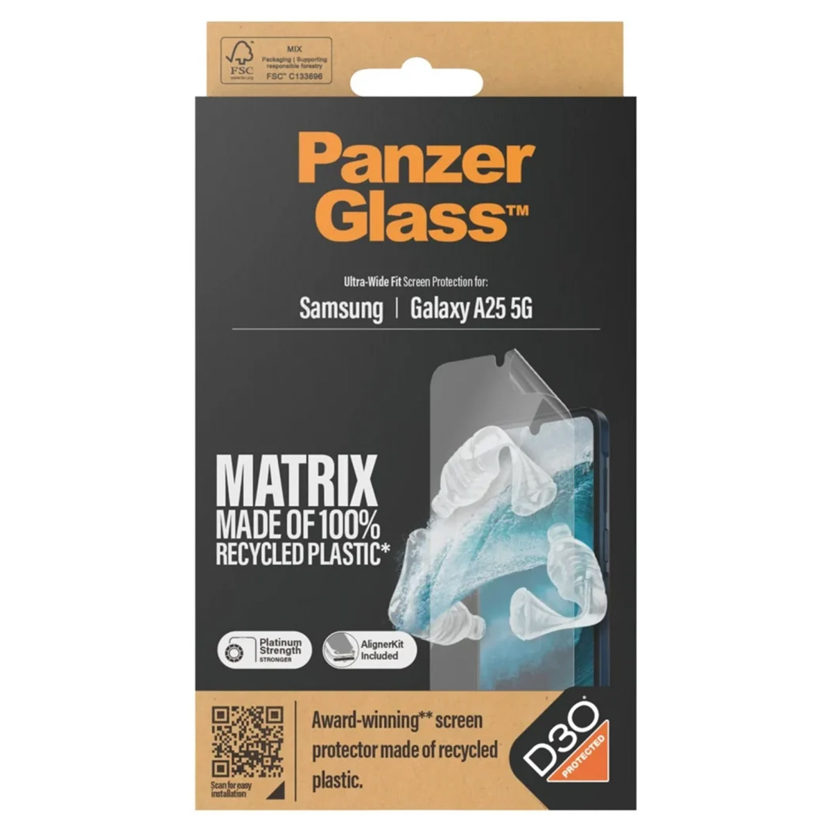 PanzerGlass Protection d'écran Matrix Recycled Ultra-Wide Fit Anti-bactérienne avec applicateur Samsung Galaxy A25 (5G)