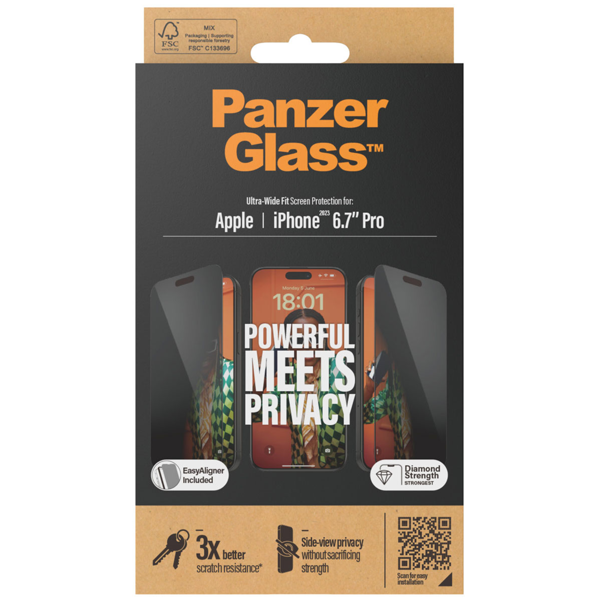 PanzerGlass Privacy Ultra-Wide Fit Anti-Bacterial Screenprotector incl. applicator voor de Apple iPhone 15 Pro Max