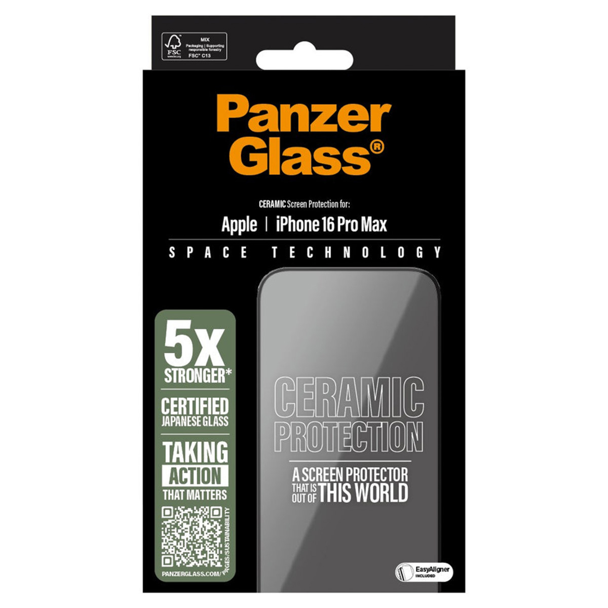 PanzerGlass Ceramic Screenprotector met applicator voor de Apple iPhone 16 Pro Max
