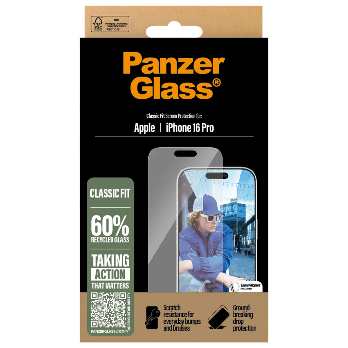 PanzerGlass Anti-Bacterial Screenprotector voor de Apple iPhone 16 Pro