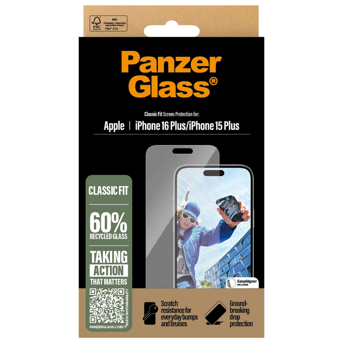 PanzerGlass Anti-Bacterial Screenprotector voor de Apple iPhone 16 Plus