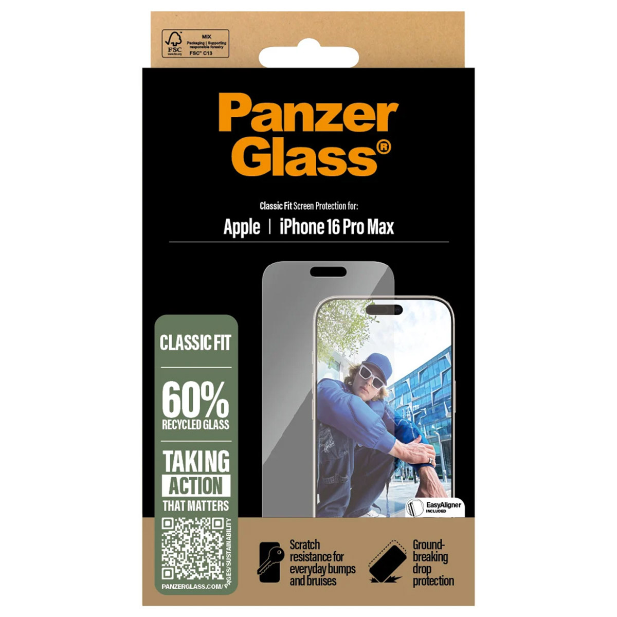PanzerGlass Anti-Bacterial Screenprotector voor de Apple iPhone 16 Pro Max