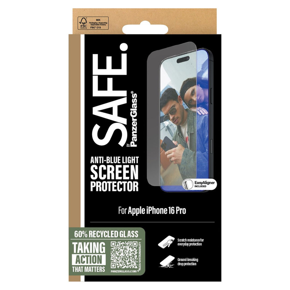 SAFE by PanzerGlass EyeScreenprotector Ultra Wide Fit met applicator voor de Apple iPhone 16 Pro