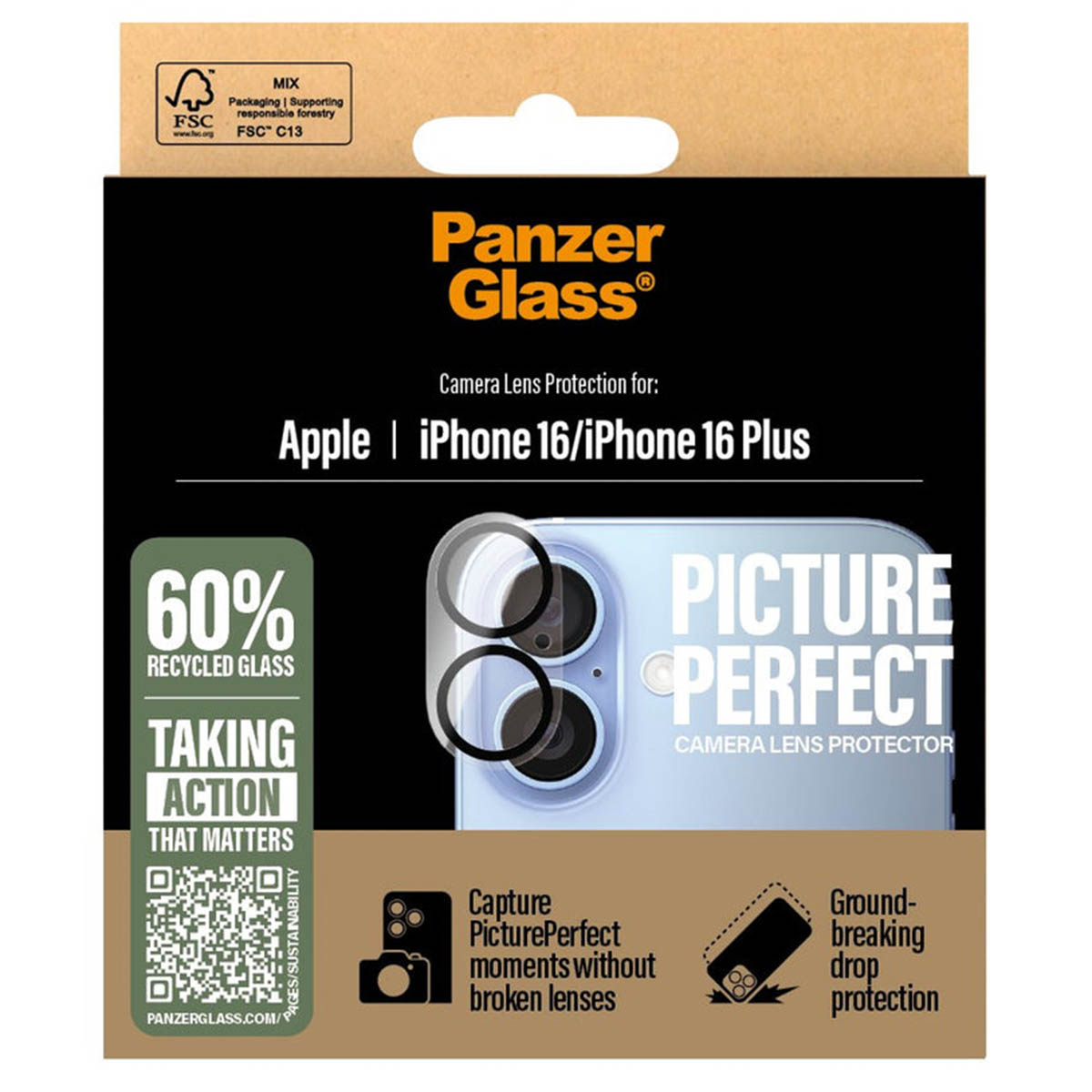 PanzerGlass PicturePerfect Camera Lens Protector voor de Apple iPhone 16 / 16 Plus