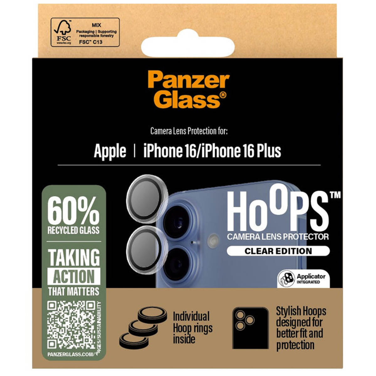 PanzerGlass Protection Caméra Hoops Optic Rings Apple iPhone 16 / 16 Plus