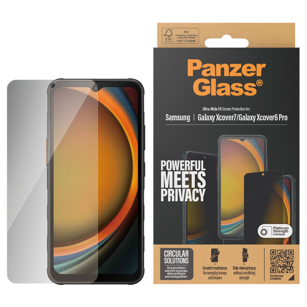 PanzerGlass Privacy Ultra-Wide Fit Anti-Bacterial Screenprotector incl. applicator voor de Samsung Galaxy Xcover 7 / 6 Pro