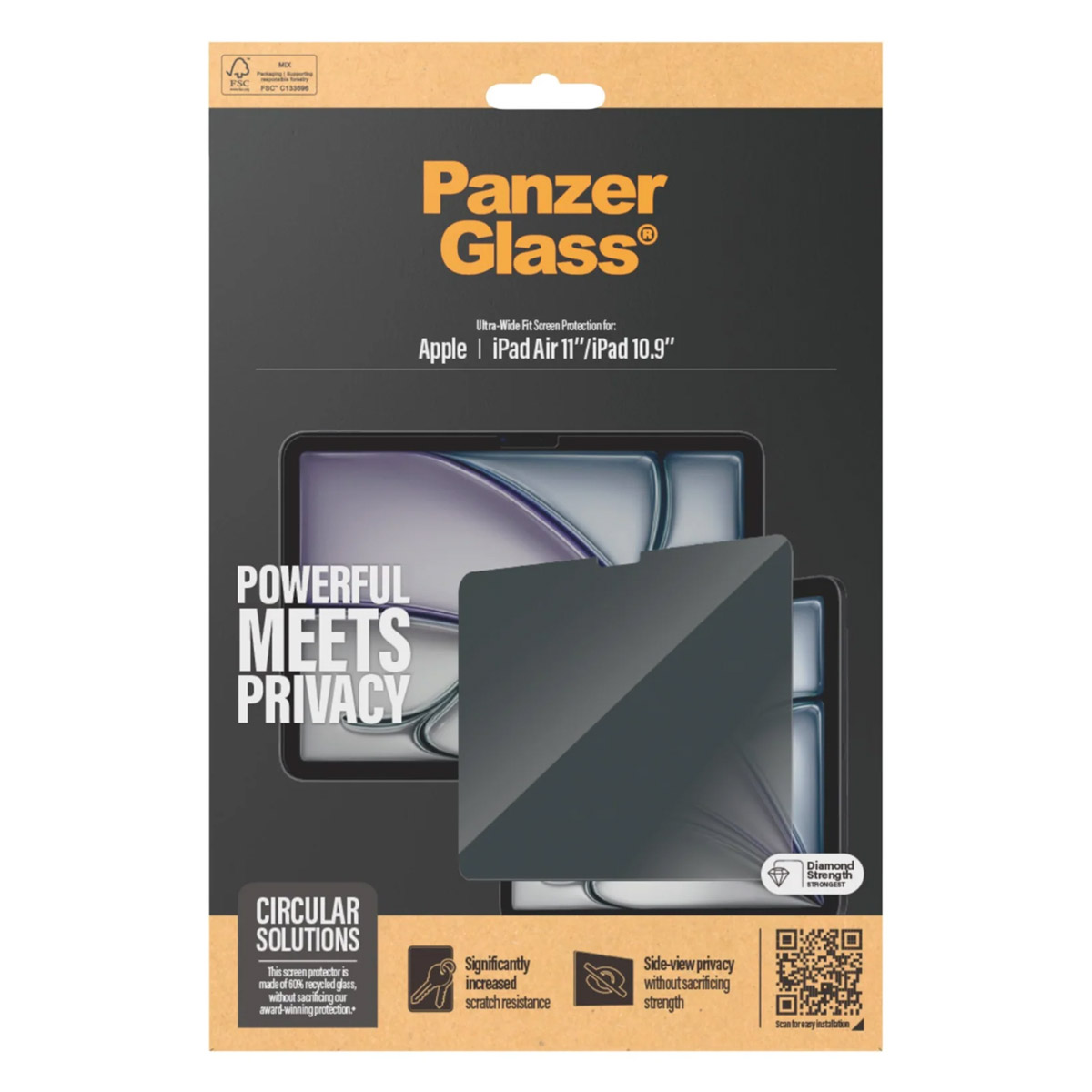 PanzerGlass Protection d'écran Privacy Ultra-Wide Fit Apple iPad Air 11 pouces (2026) M4 / (2025) M3 / (2024) M2 / iPad 11 (2025) A16 / iPad 10 (2022)