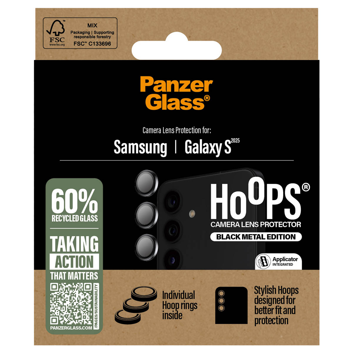 PanzerGlass Protection Caméra Hoops Optic Rings Samsung Galaxy S25 - Noir