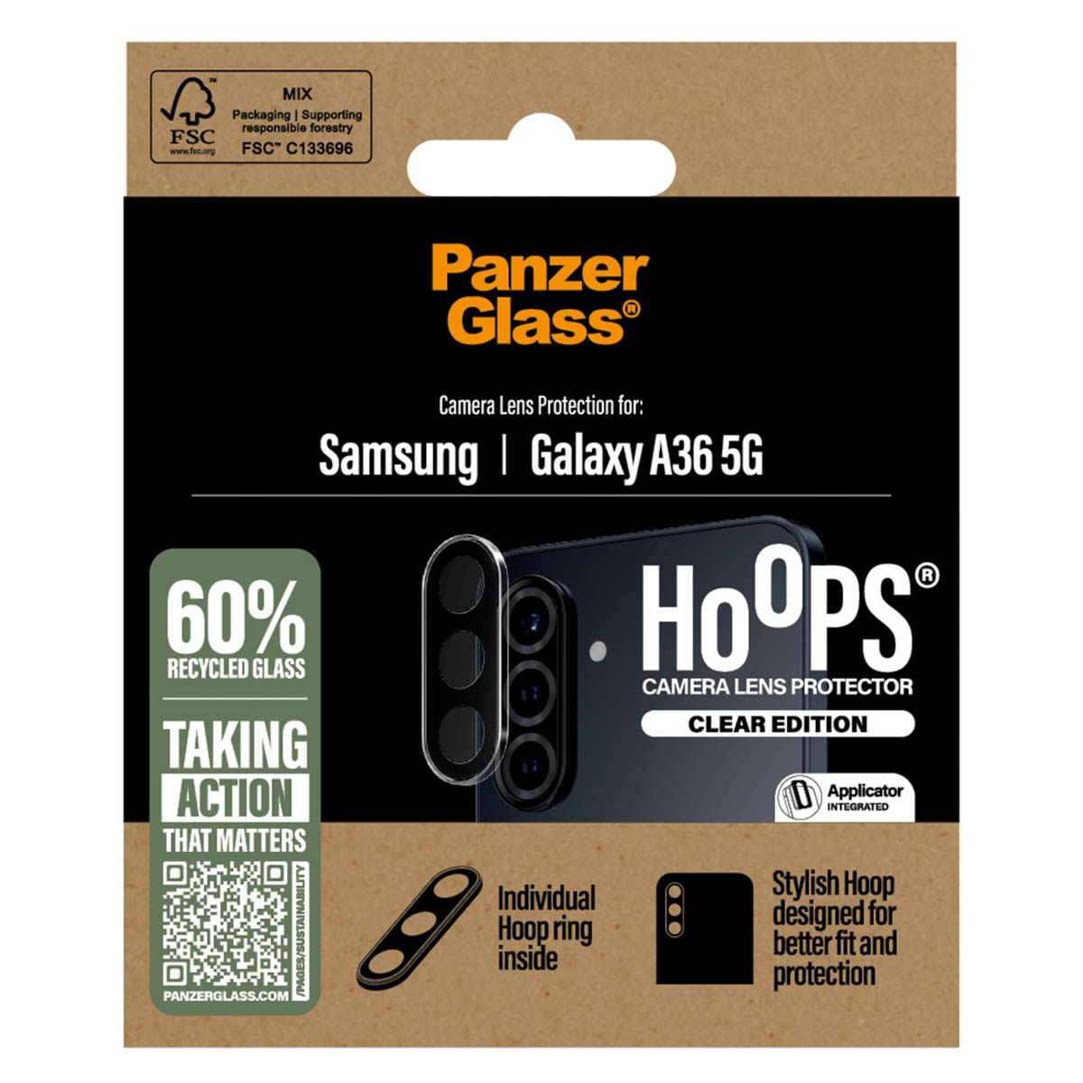 PanzerGlass Protection Caméra Hoops Optic Rings Samsung Galaxy A36 - Transparent
