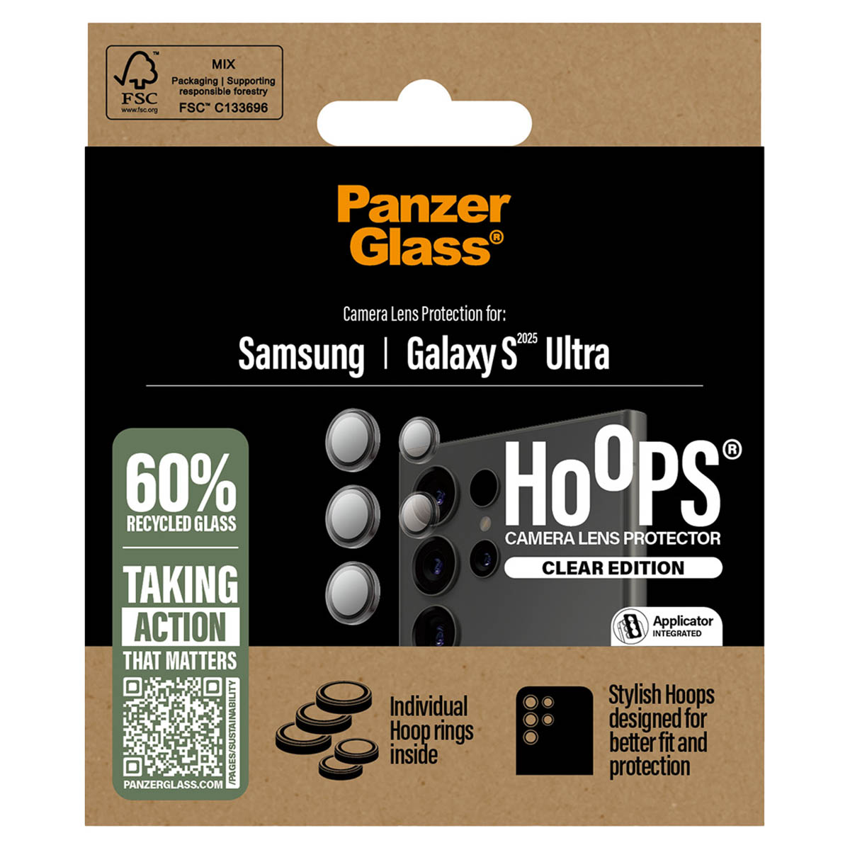 PanzerGlass Protection Caméra Hoops Optic Rings Samsung Galaxy S25 Ultra - Transparent