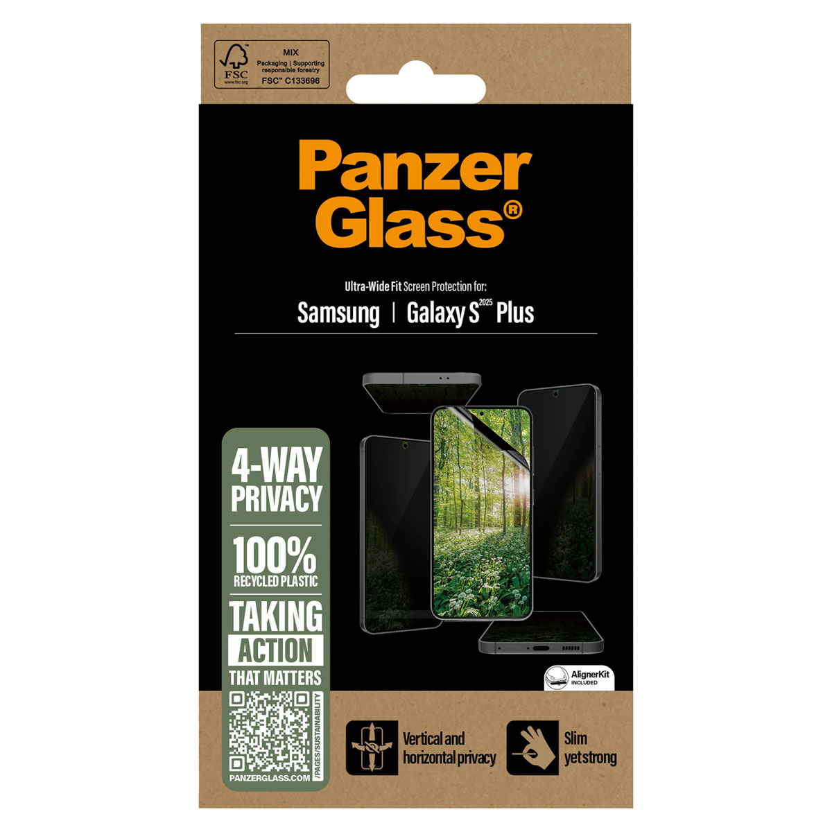 PanzerGlass Matrix Recycled 4-way Privacy Screenprotector voor de Samsung Galaxy S25 Plus