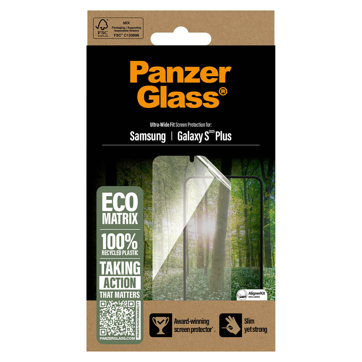 PanzerGlass Protection d'écran Matrix Recycled Ultra-Wide Fit Anti-bactérienne avec applicateur Samsung Galaxy S25 Plus