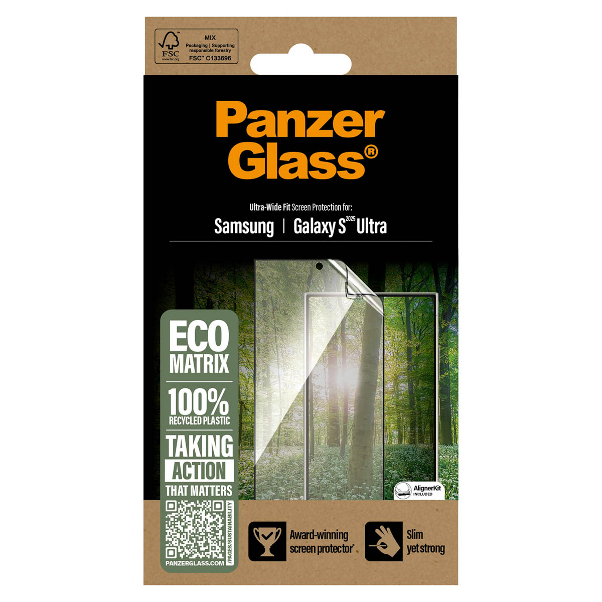 PanzerGlass Protection d'écran Matrix Recycled Ultra-Wide Fit Anti-bactérienne avec applicateur Samsung Galaxy S25 Ultra