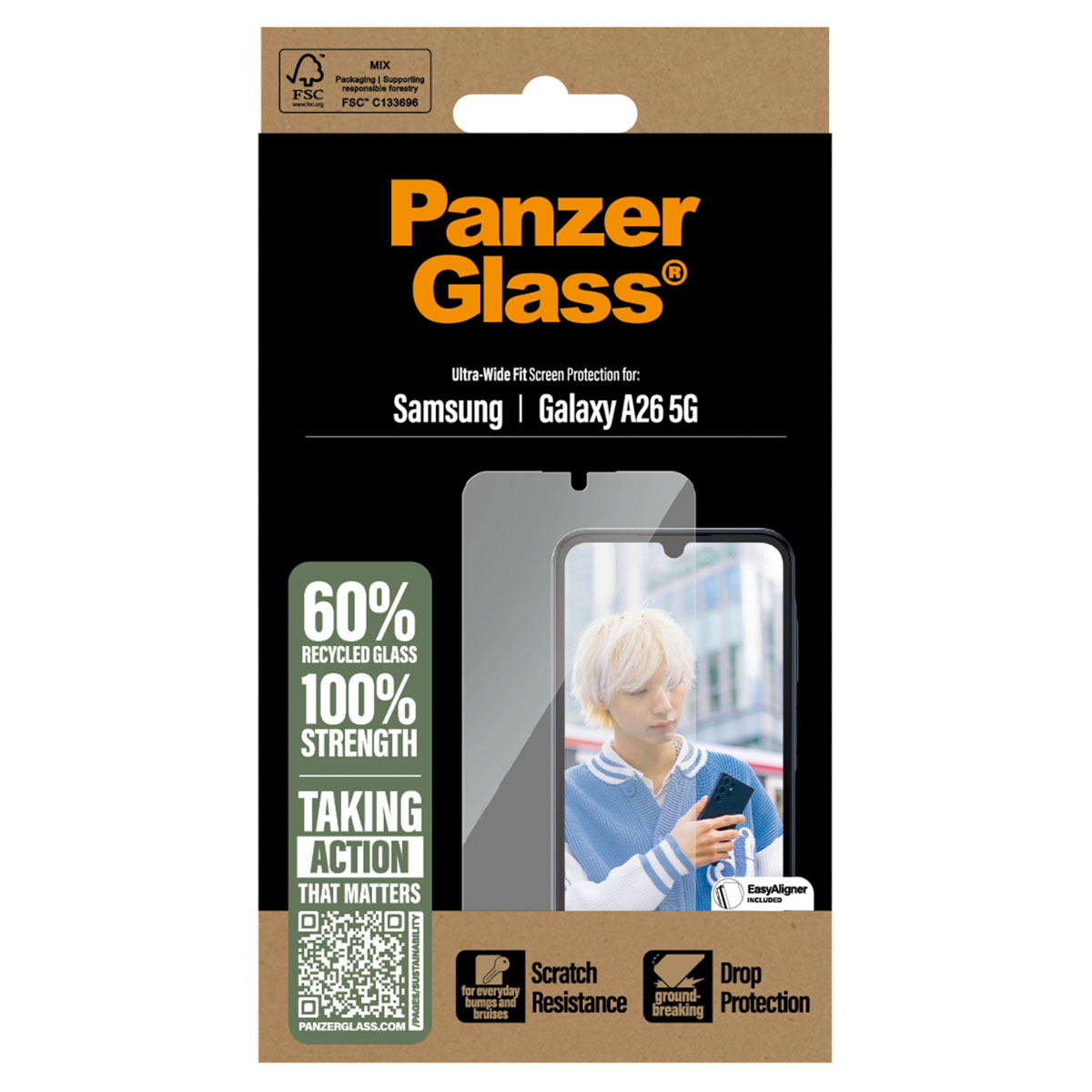 PanzerGlass Protection d'écran Ultra-Wide Fit Anti-bactérienne avec applicateur Samsung Galaxy A26