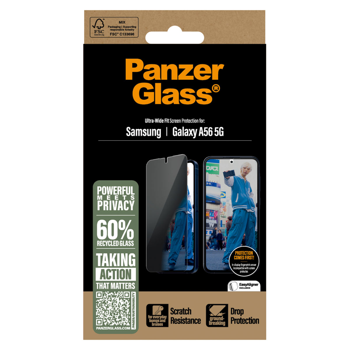PanzerGlass Protection d'écran Privacy Ultra-Wide Fit Anti-bactérienne avec applicateur Samsung Galaxy A56
