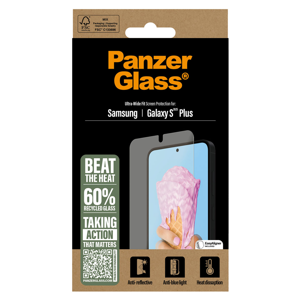 PanzerGlass Protection écran antibactérienne ultra-large tout-en-un Samsung Galaxy S25 Plus