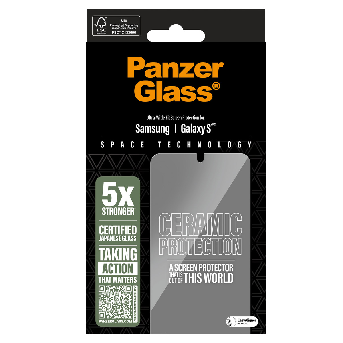 PanzerGlass Ceramic Screenprotector met applicator voor de Samsung Galaxy S25