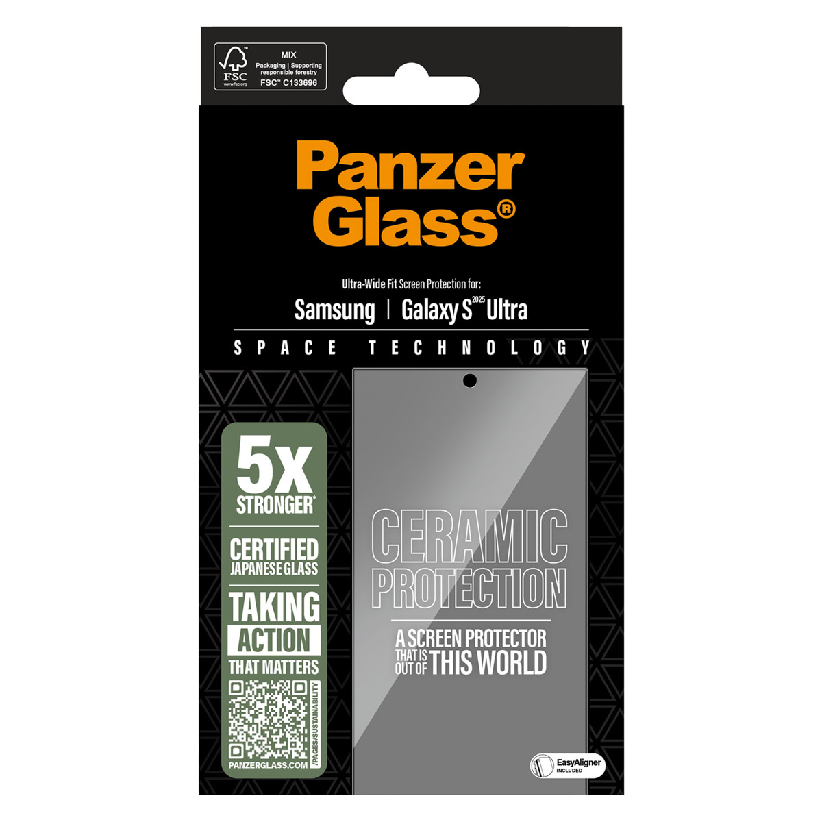 PanzerGlass Ceramic Screenprotector met applicator voor de Samsung Galaxy S25 Ultra