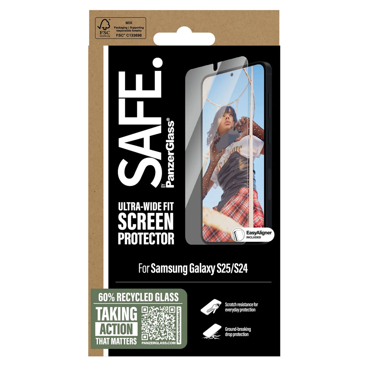 SAFE by PanzerGlass Ultra-Wide Fit Screenprotector incl. applicator voor de Samsung Galaxy S24