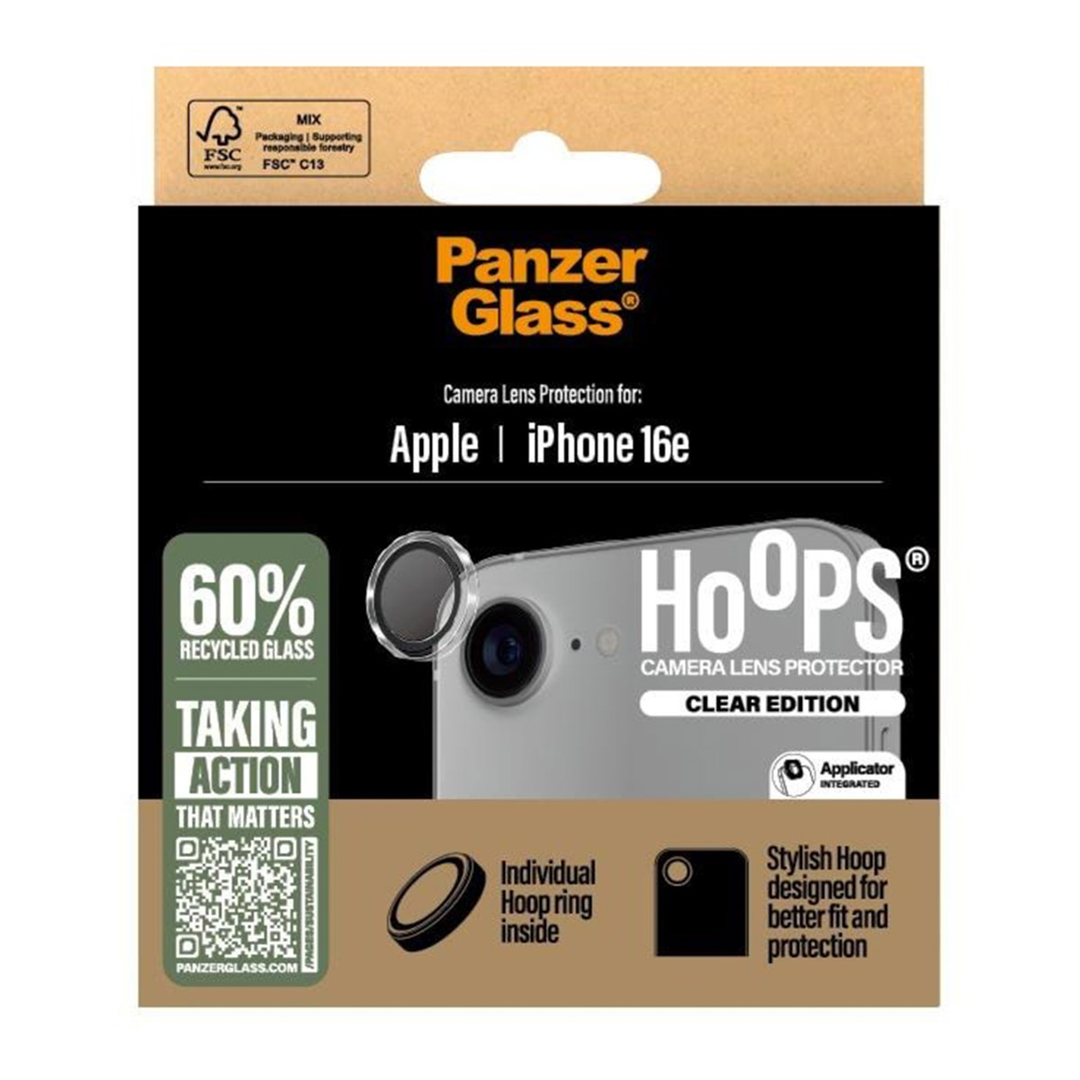 PanzerGlass Protection Caméra Hoops Optic Rings pour Apple iPhone 17e / 16e - Transparent