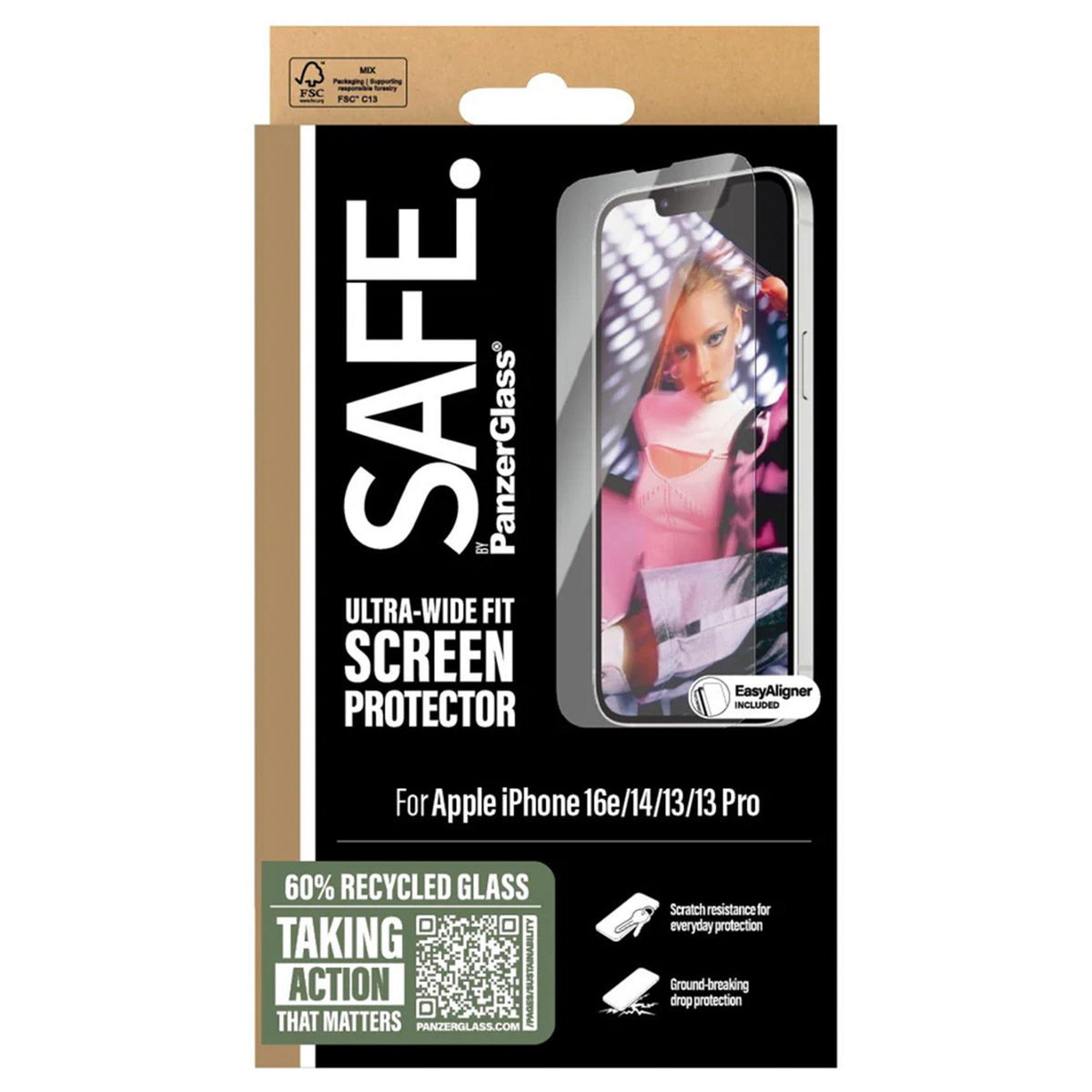 SAFE by PanzerGlass Protection d'écran Ultra-Wide Fit avec applicateur Apple iPhone 17e / 16e / 14 / 13 / 13 Pro